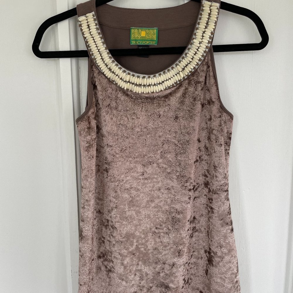 Tracy Porter Textured Velvet Top with Beaded Neckline | Color: Brown | Size: 4-6